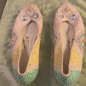 Vintage 80s Frankie & Baby jeweled flat loafers size 8M loafers.